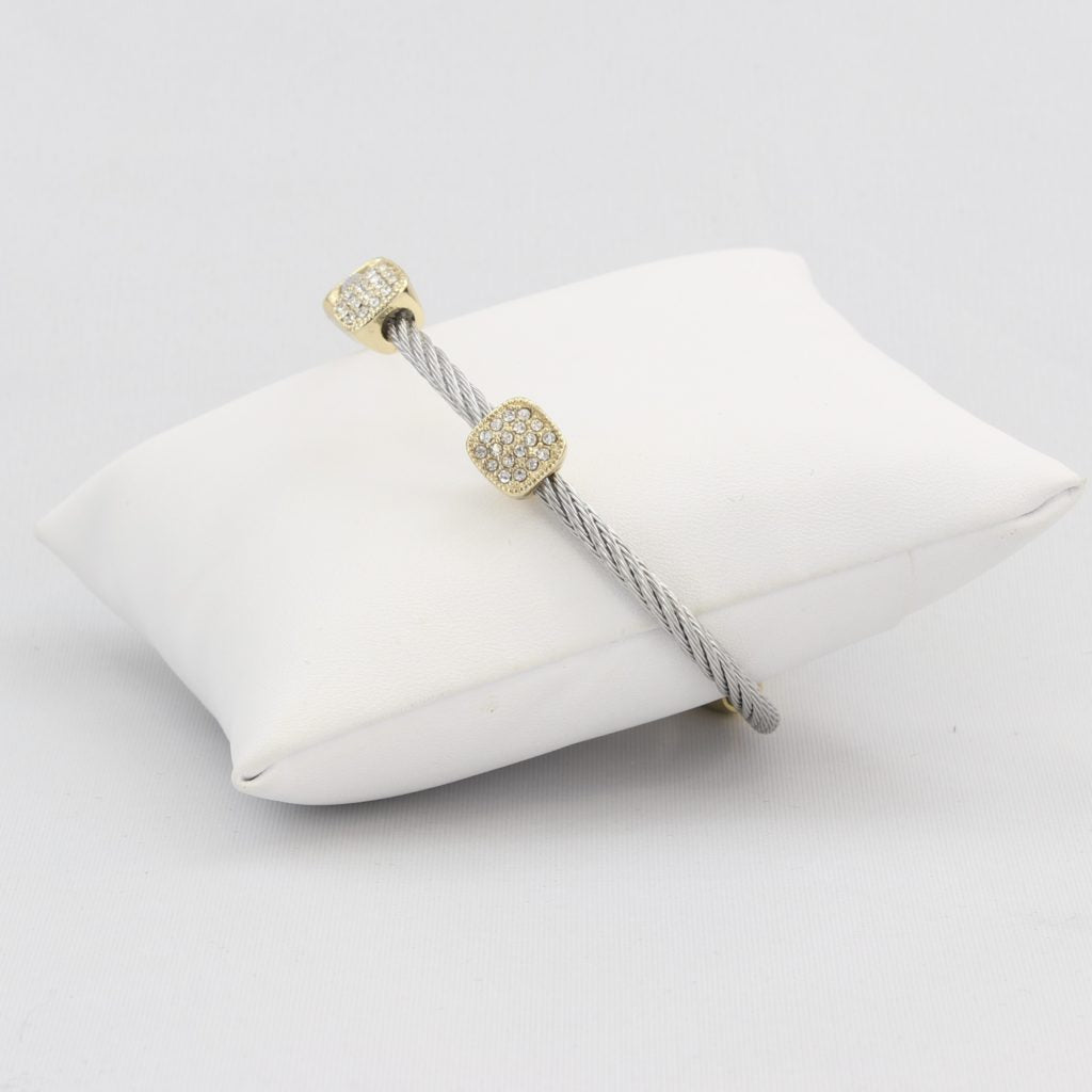 Twisted cable bracelet with square-clusters of diamond-like cubic zirconia stones Ivy and Pearl Boutique