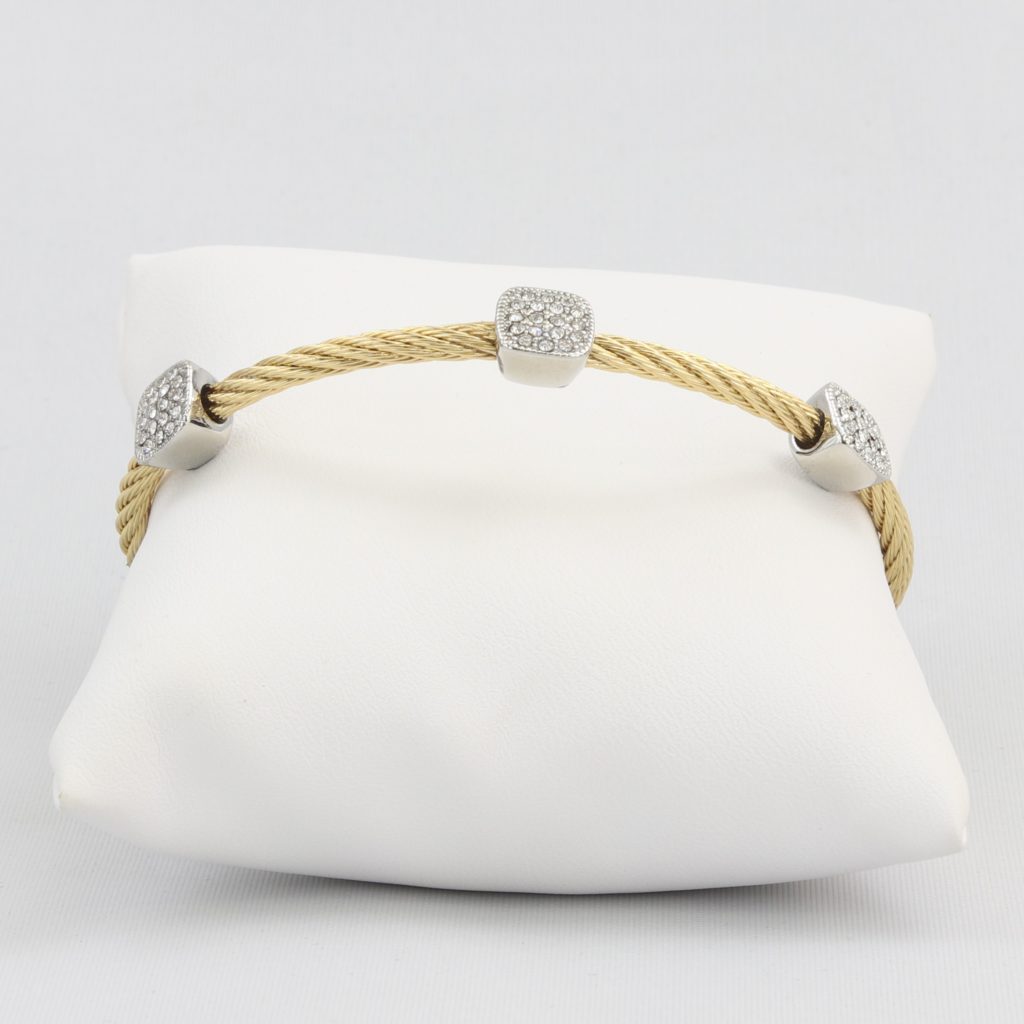 Twisted cable bracelet with square-clusters of diamond-like cubic zirconia stones Ivy and Pearl Boutique