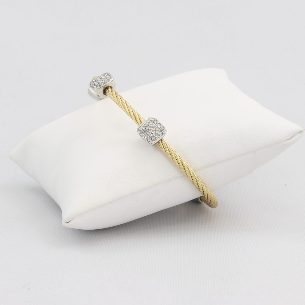 Twisted cable bracelet with square-clusters of diamond-like cubic zirconia stones Ivy and Pearl Boutique