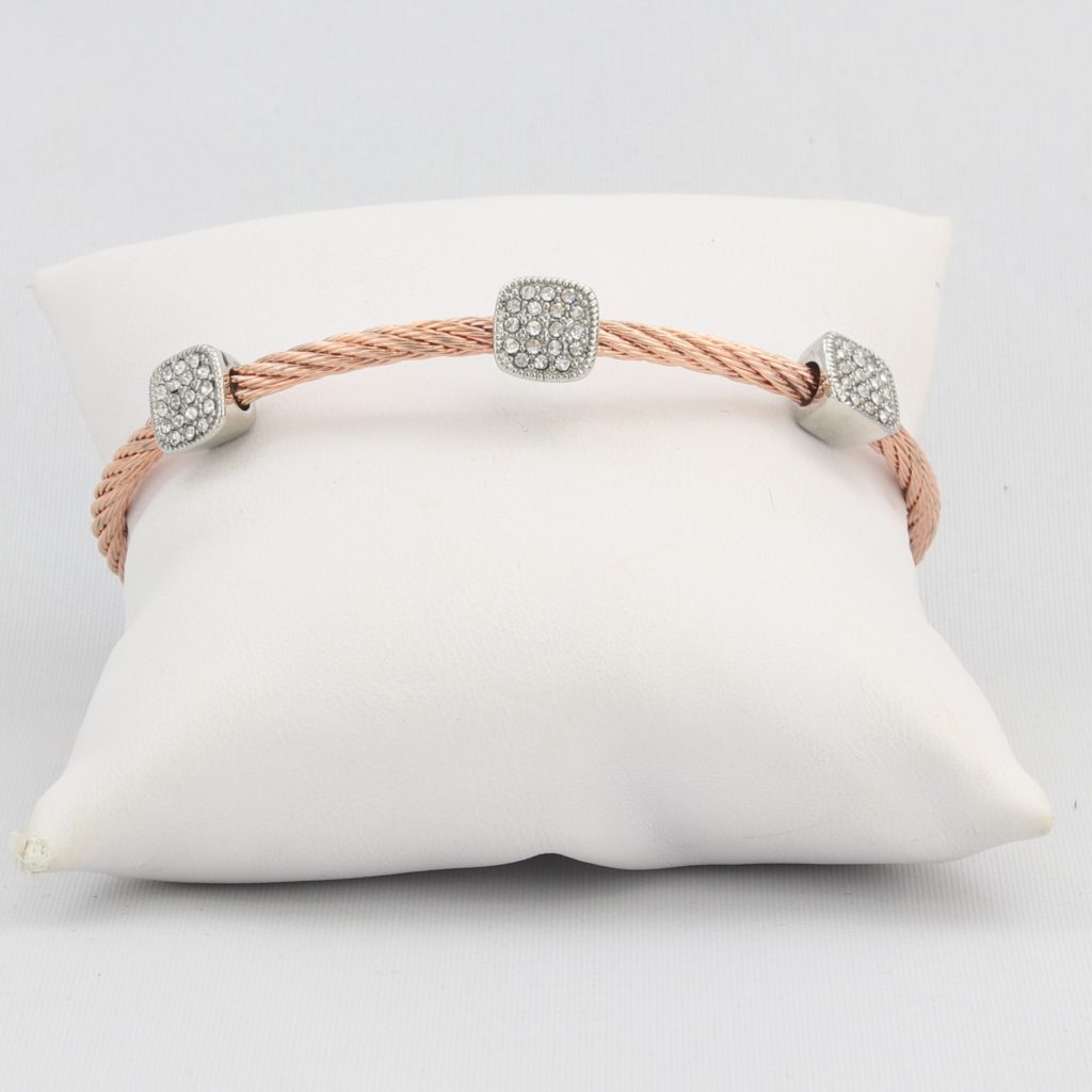 Twisted cable bracelet with square-clusters of diamond-like cubic zirconia stones Ivy and Pearl Boutique