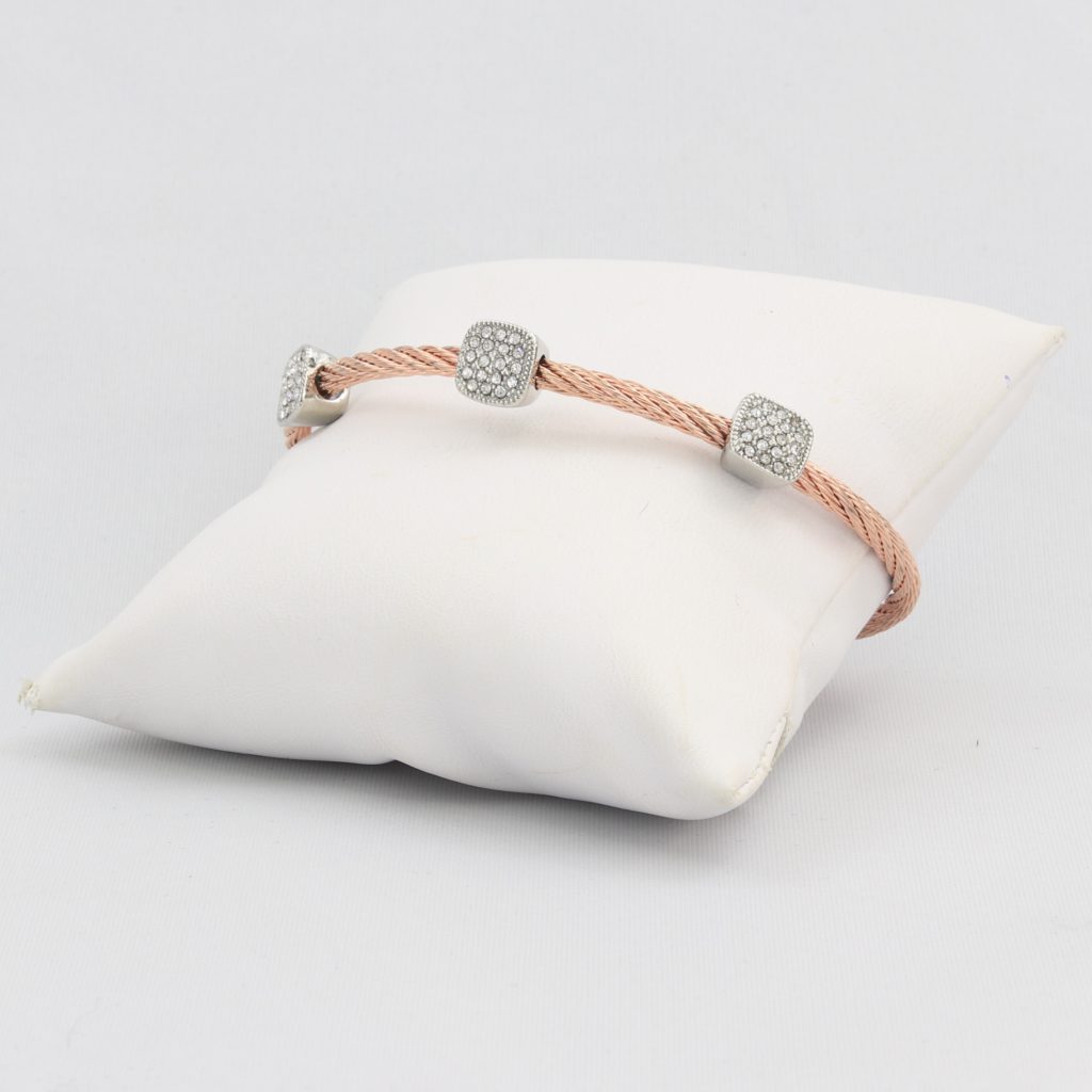 Twisted cable bracelet with square-clusters of diamond-like cubic zirconia stones Ivy and Pearl Boutique