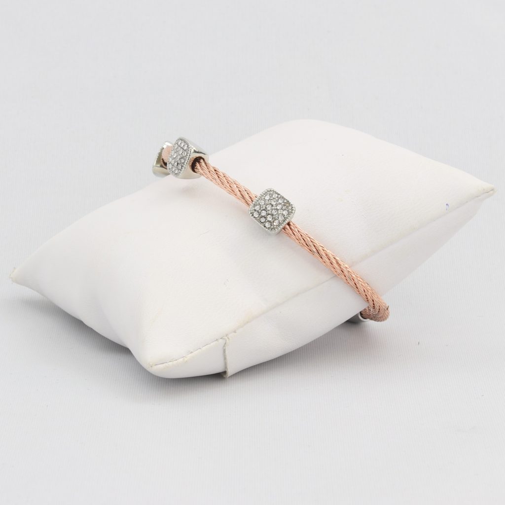 Twisted cable bracelet with square-clusters of diamond-like cubic zirconia stones Ivy and Pearl Boutique