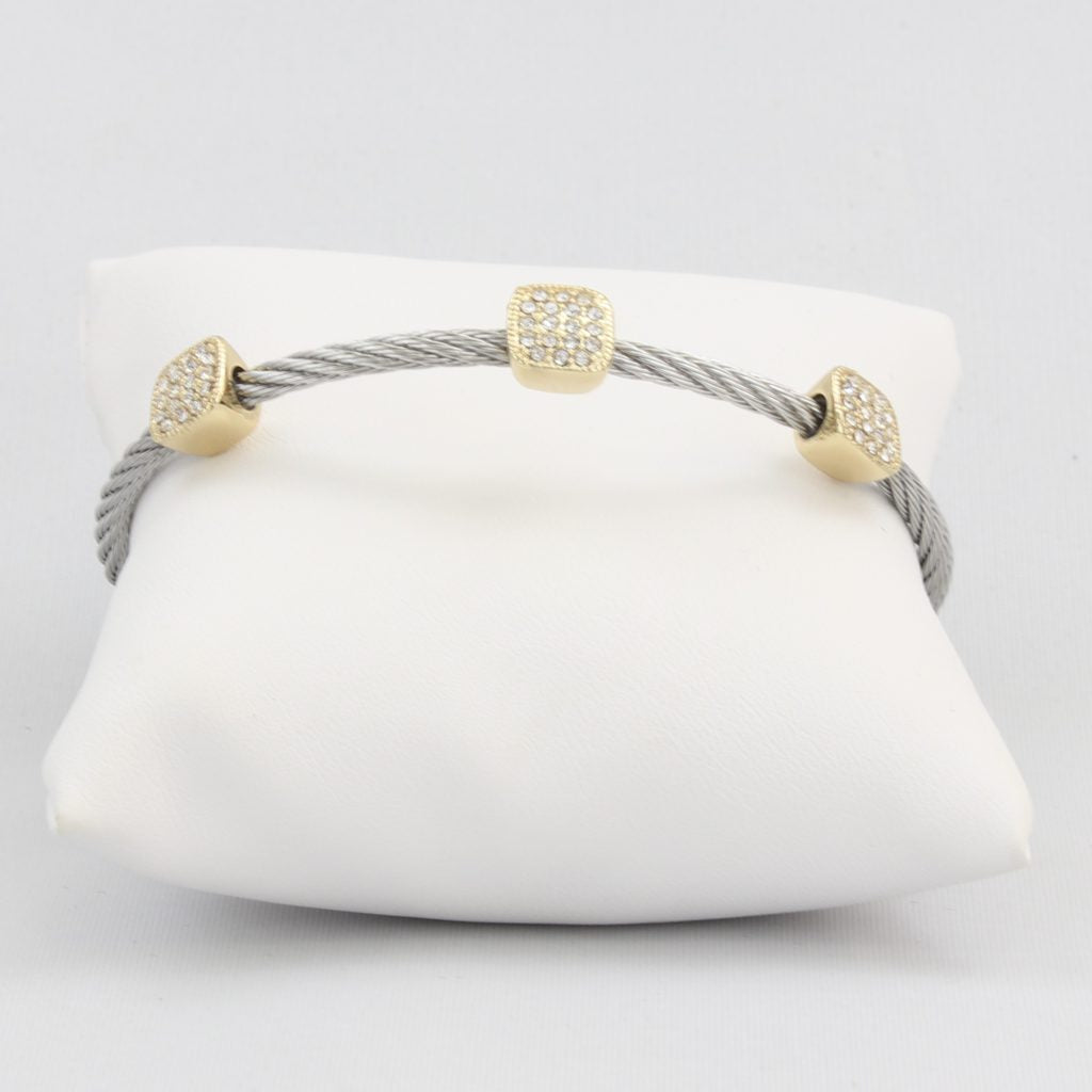 Twisted cable bracelet with square-clusters of diamond-like cubic zirconia stones Ivy and Pearl Boutique