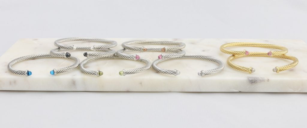 Rope cuff bracelet with colored faceted gemstone Ivy and Pearl Boutique Gold Clear