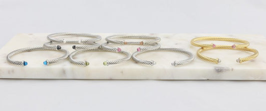 Rope cuff bracelet with colored faceted gemstone  Ivy and Pearl Boutique Gold Clear