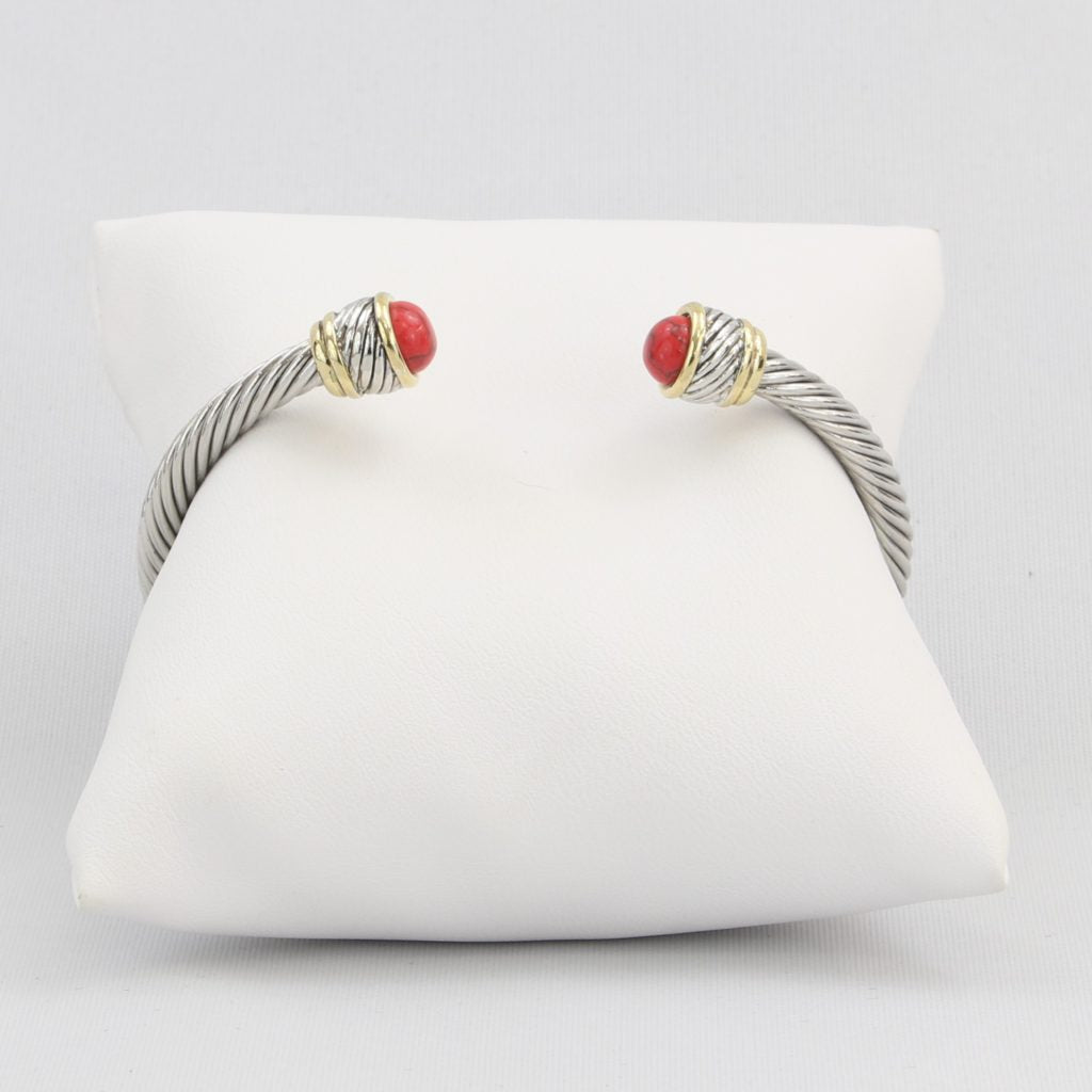 Rope cuff bracelet with gold inlay and colored gemstone Ivy and Pearl Boutique