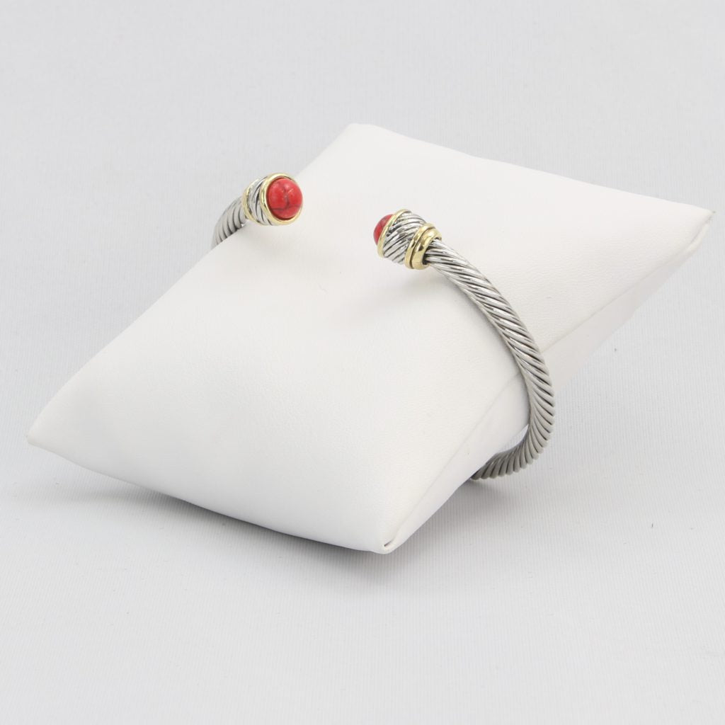 Rope cuff bracelet with gold inlay and colored gemstone Ivy and Pearl Boutique