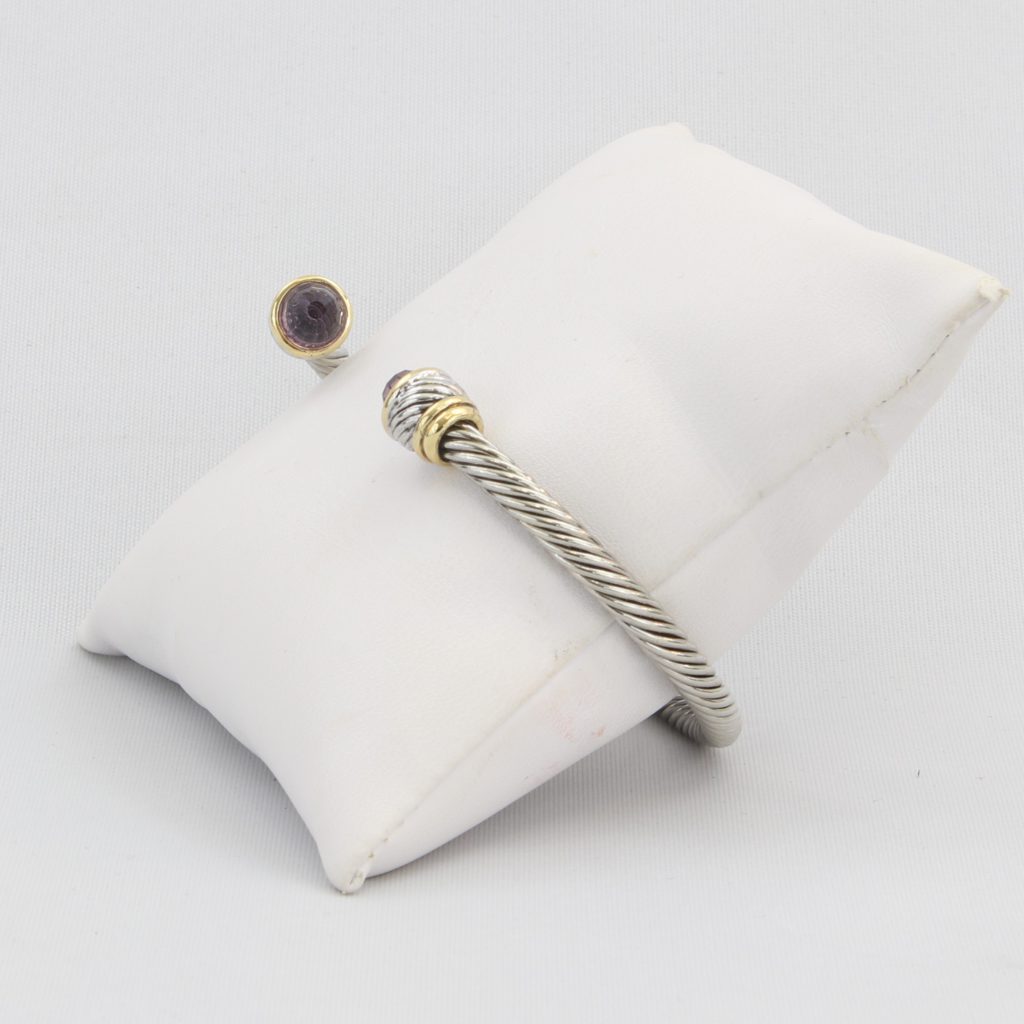 Rope cuff bracelet with gold inlay and colored gemstone Ivy and Pearl Boutique