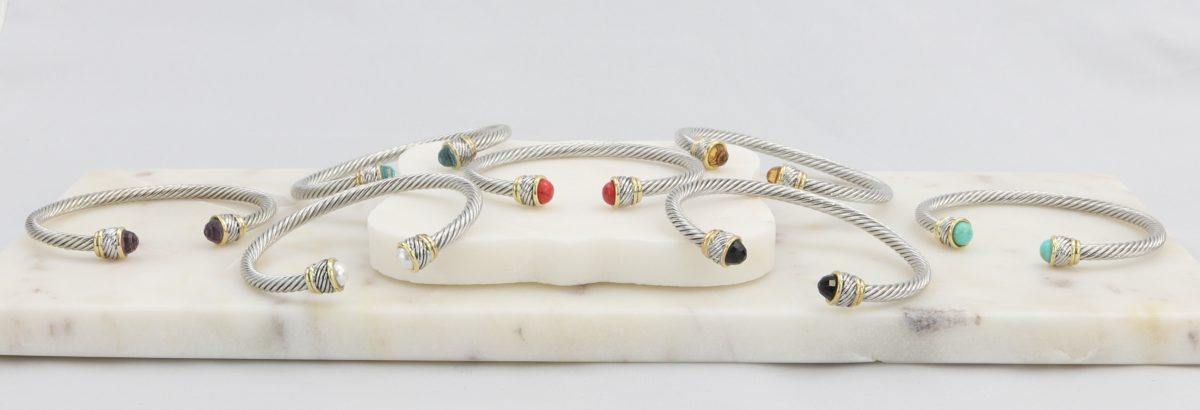 Rope cuff bracelet with gold inlay and colored gemstone Ivy and Pearl Boutique Amber