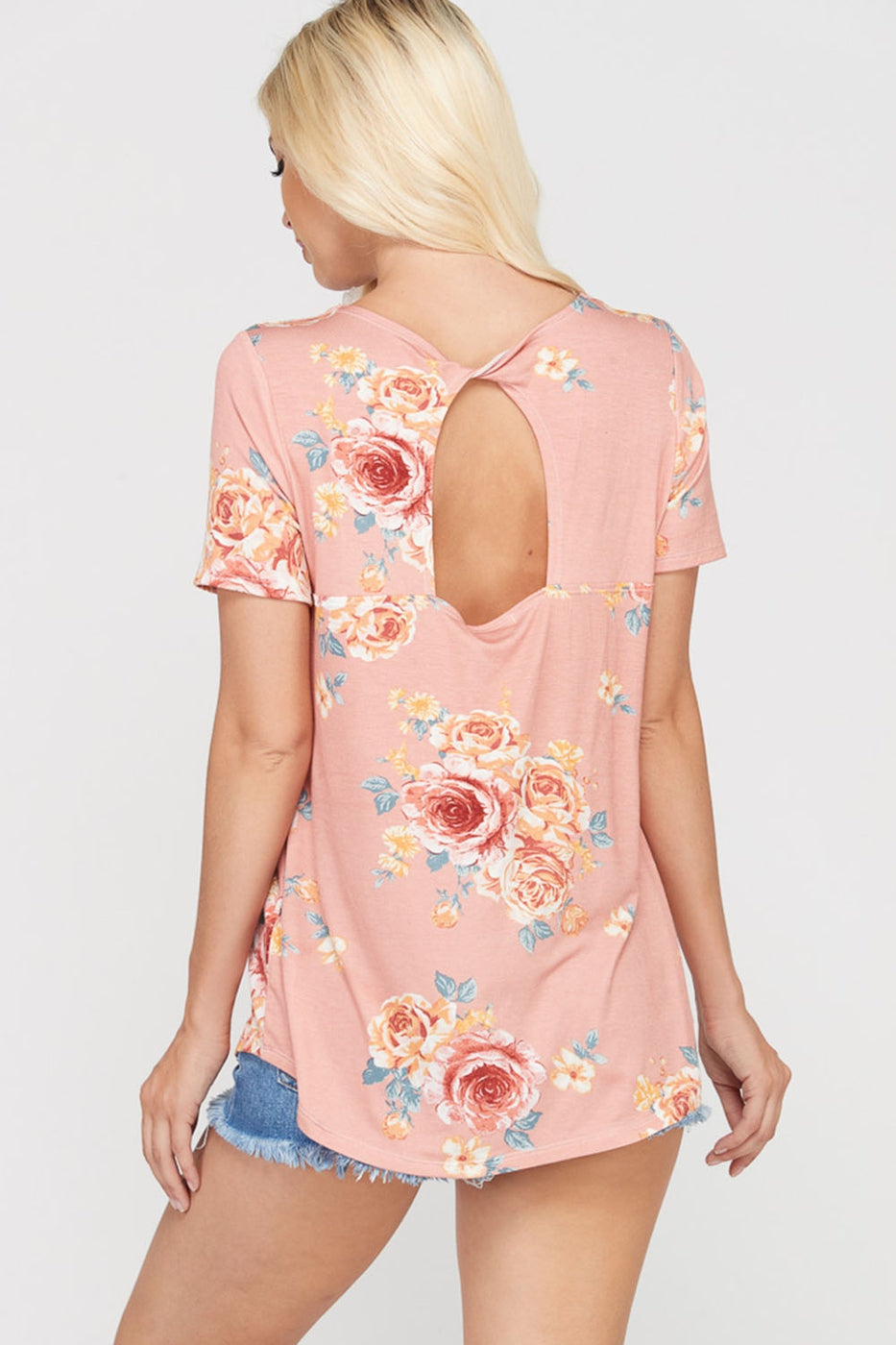 Twisted open-back floral print top Ivy and Pearl Boutique Blush S