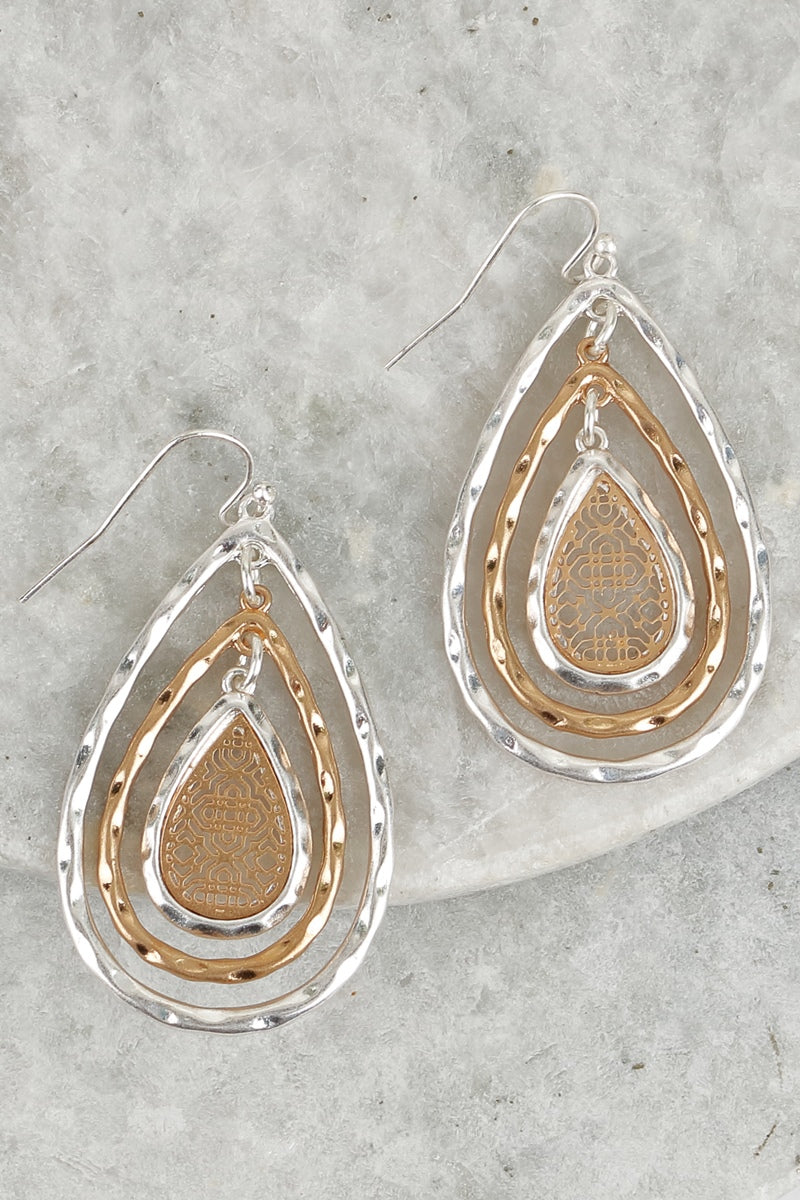 Two-tone three-layer drop filigree hook earrings Ivy and Pearl Boutique