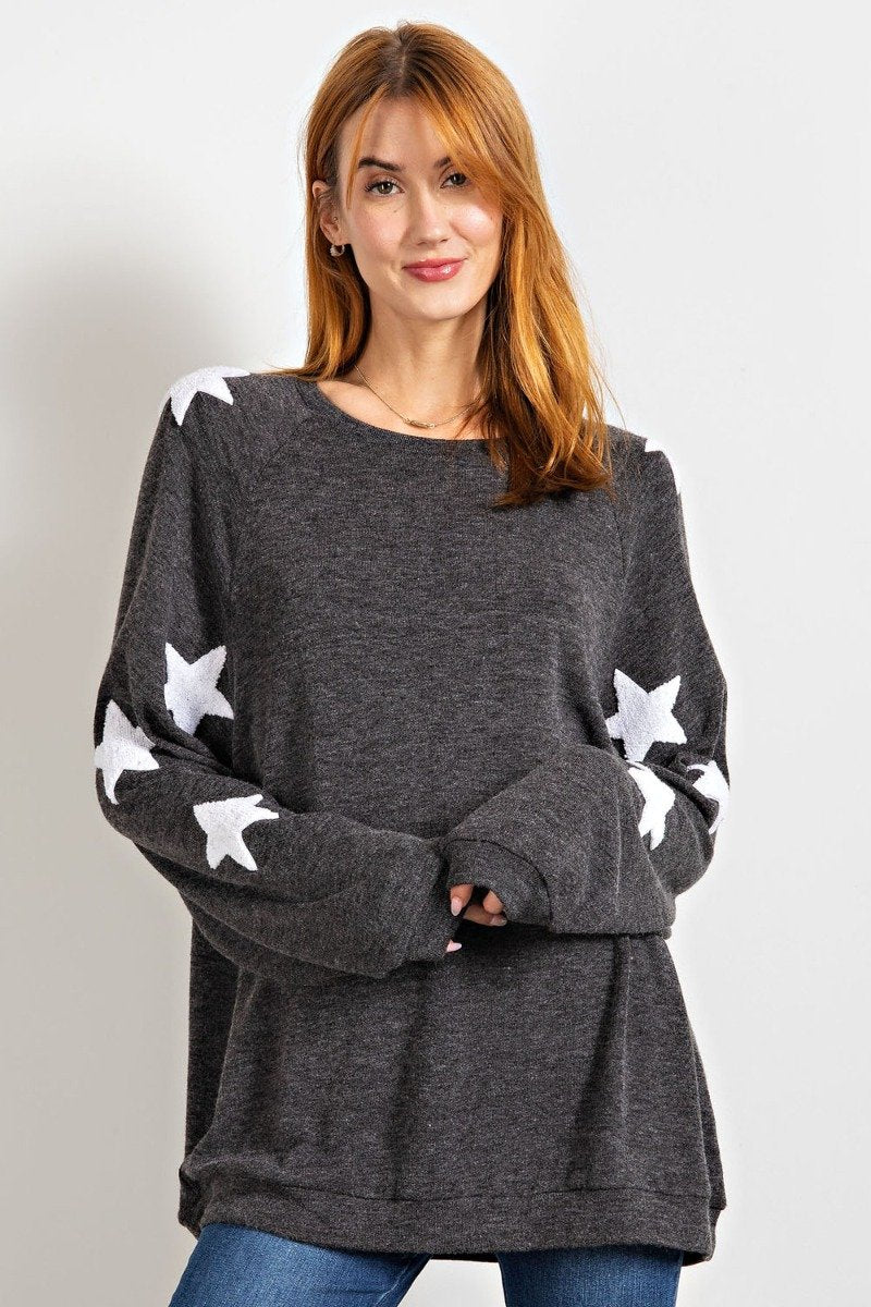 Ultra-soft Hacci stargaze pullover top with slouchy silhouette Ivy and Pearl Boutique Charcoal S