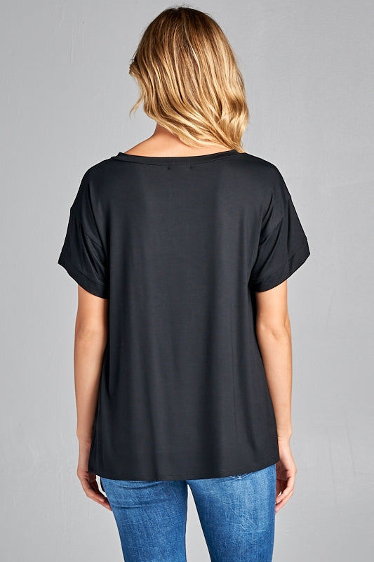 Ultra soft sequin pocket short sleeve V-neck top Ivy and Pearl Boutique