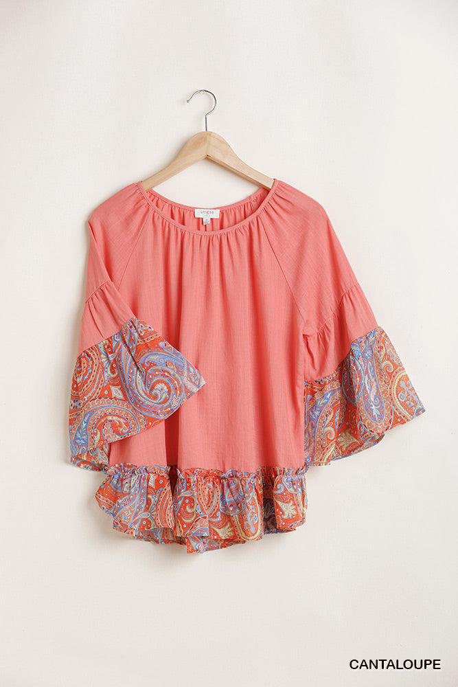 Umgee Paisley Top - Umgee 3/4 Sleeved Top with Paisley Print Details Ivy and Pearl Boutique