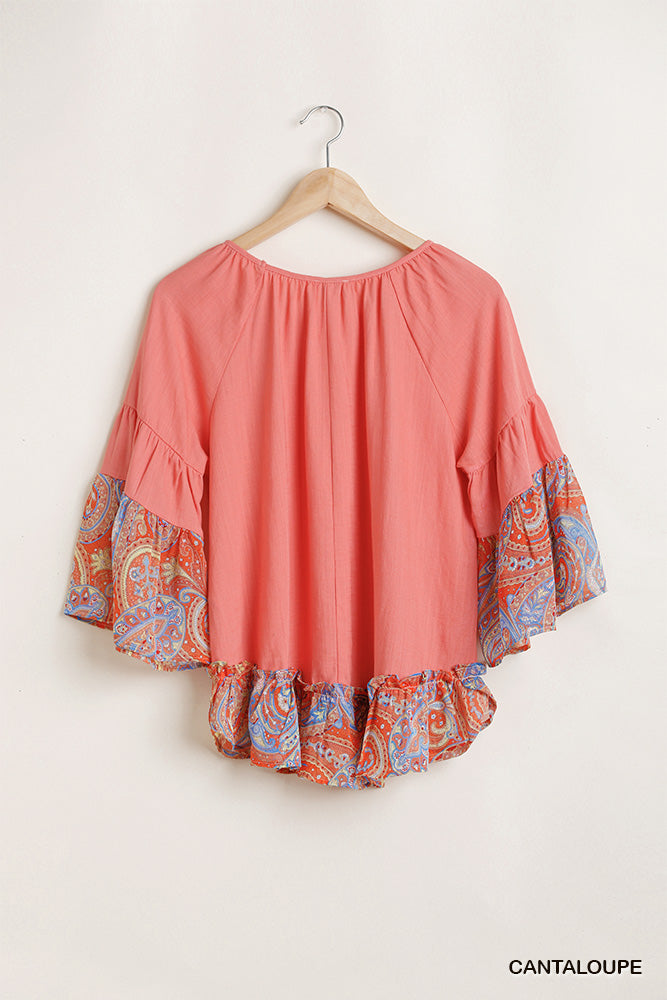 Umgee Paisley Top - Umgee 3/4 Sleeved Top with Paisley Print Details Ivy and Pearl Boutique