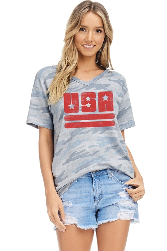 USA stars and stripes graphic V-neck top  Ivy and Pearl Boutique