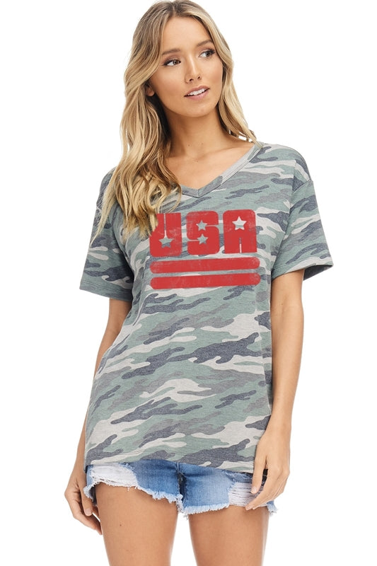 USA stars and stripes graphic V-neck top  Ivy and Pearl Boutique Blue S