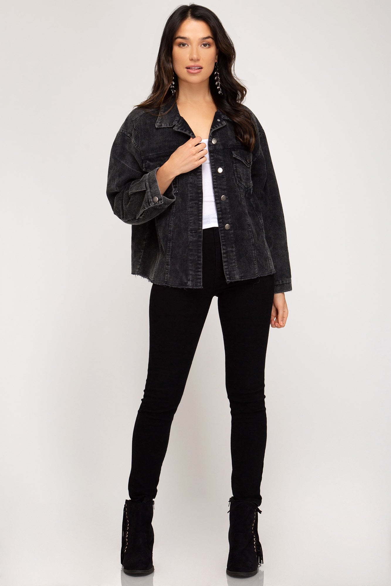 Washed detail corduroy jacket with pockets Ivy and Pearl Boutique