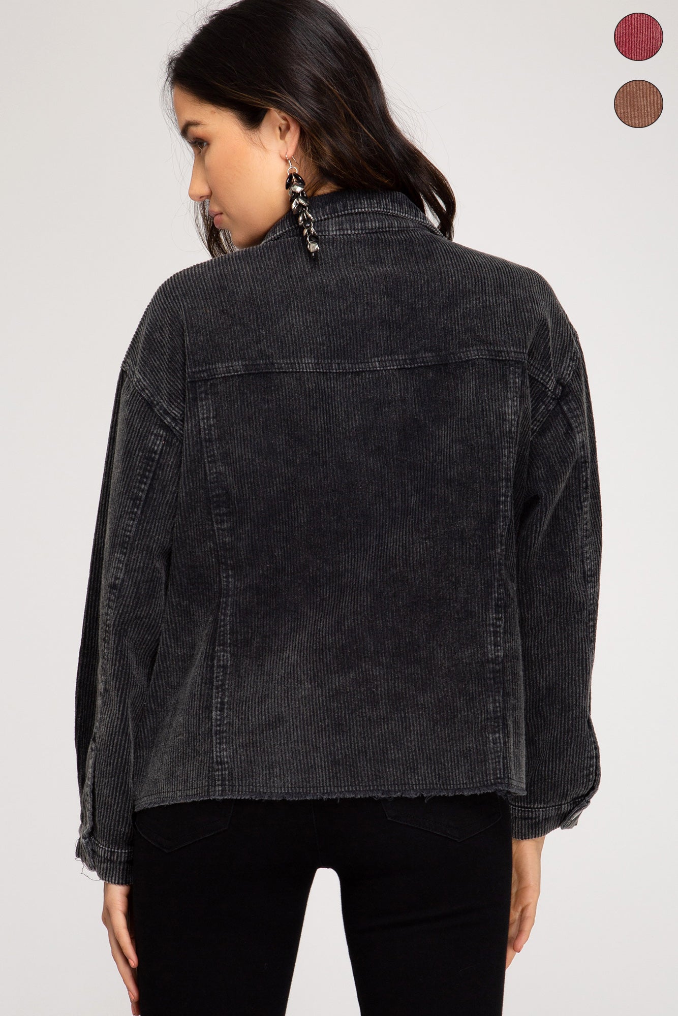 Washed detail corduroy jacket with pockets Ivy and Pearl Boutique
