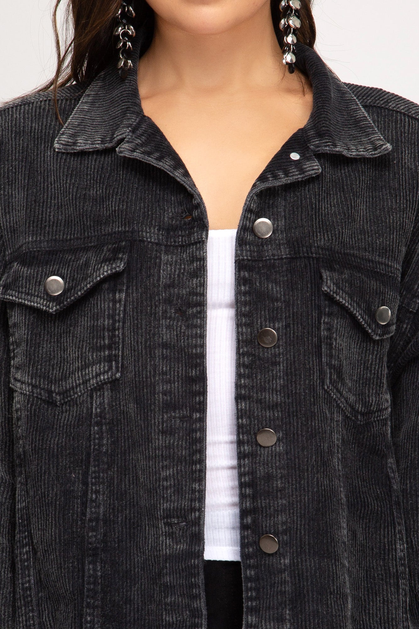 Washed detail corduroy jacket with pockets Ivy and Pearl Boutique