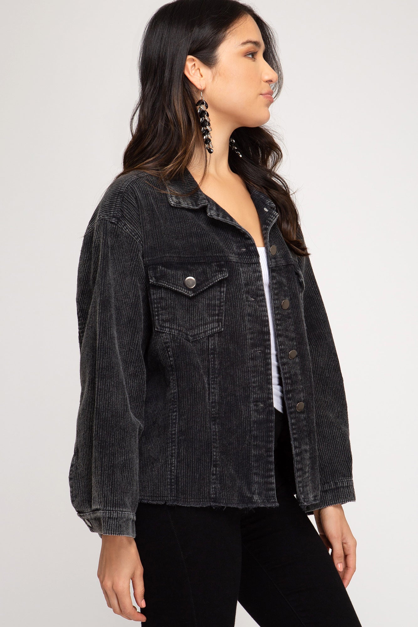 Washed detail corduroy jacket with pockets Ivy and Pearl Boutique
