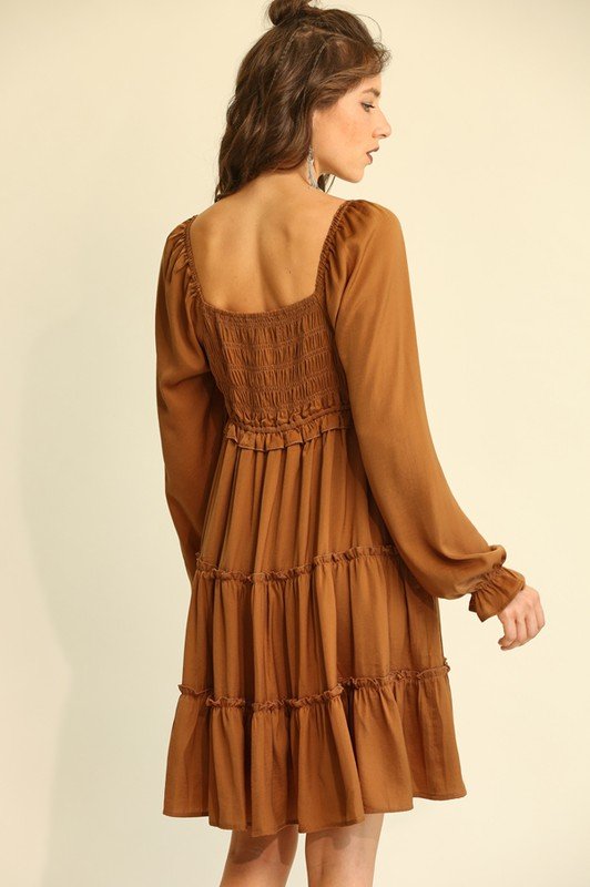 Washed satin smocking bodice ruffle dress with skirt lining Ivy and Pearl Boutique
