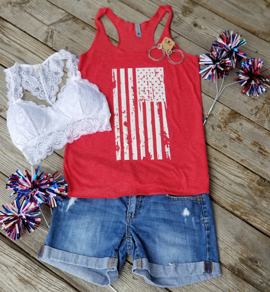 Distressed-Flag triblend racerback tank top  Ivy and Pearl Boutique Vintage Navy S
