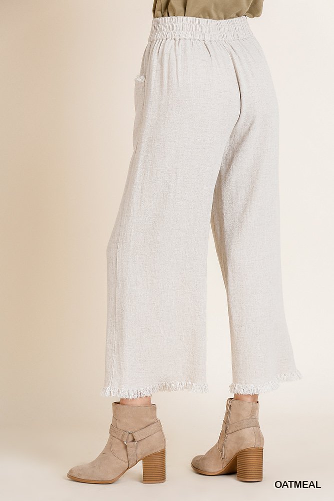 Wide Leg Pant with Elastic Waist, Pockets, and Frayed Hem Ivy and Pearl Boutique