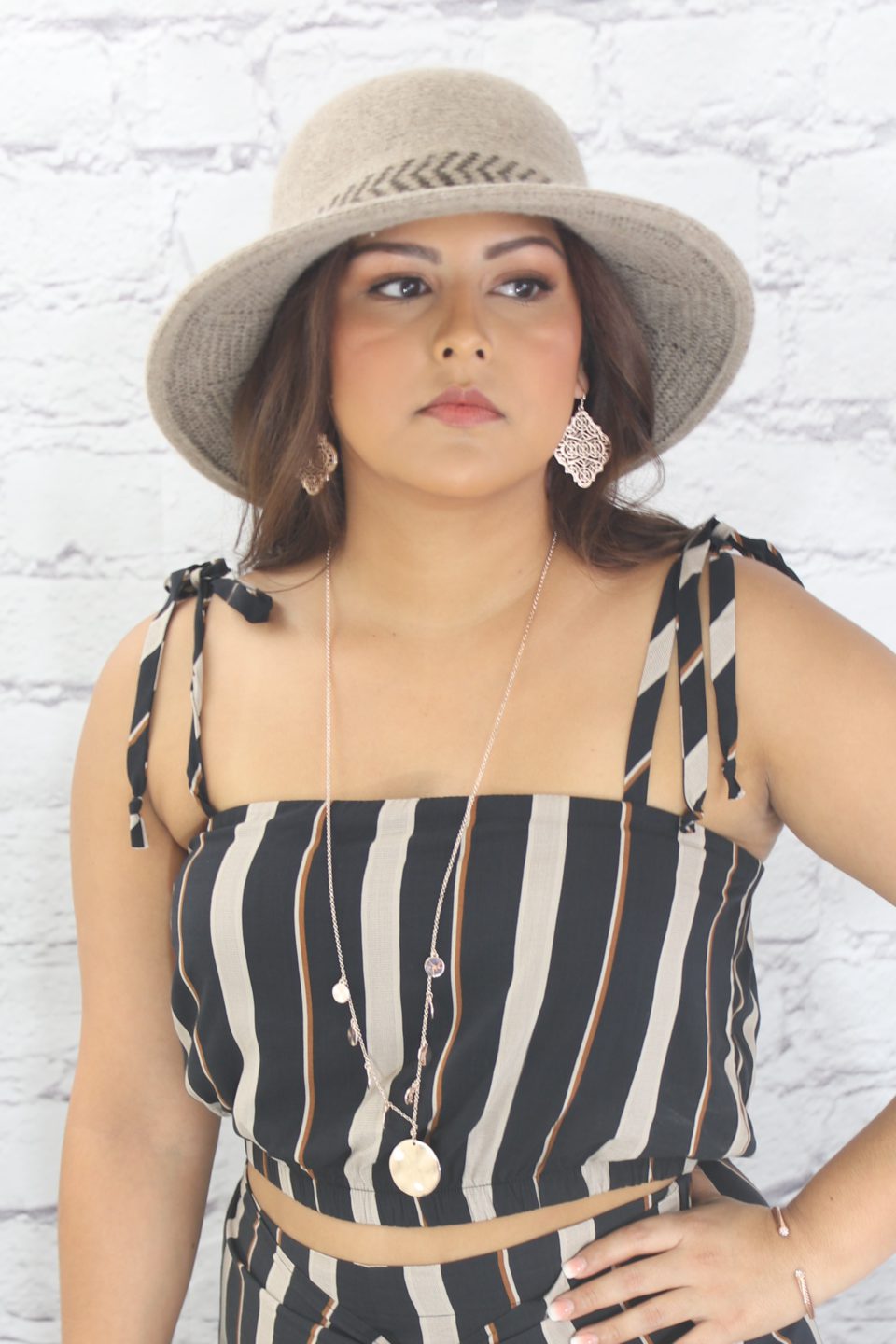 Stylish wool cloche hat with tucked tie rope Ivy and Pearl Boutique