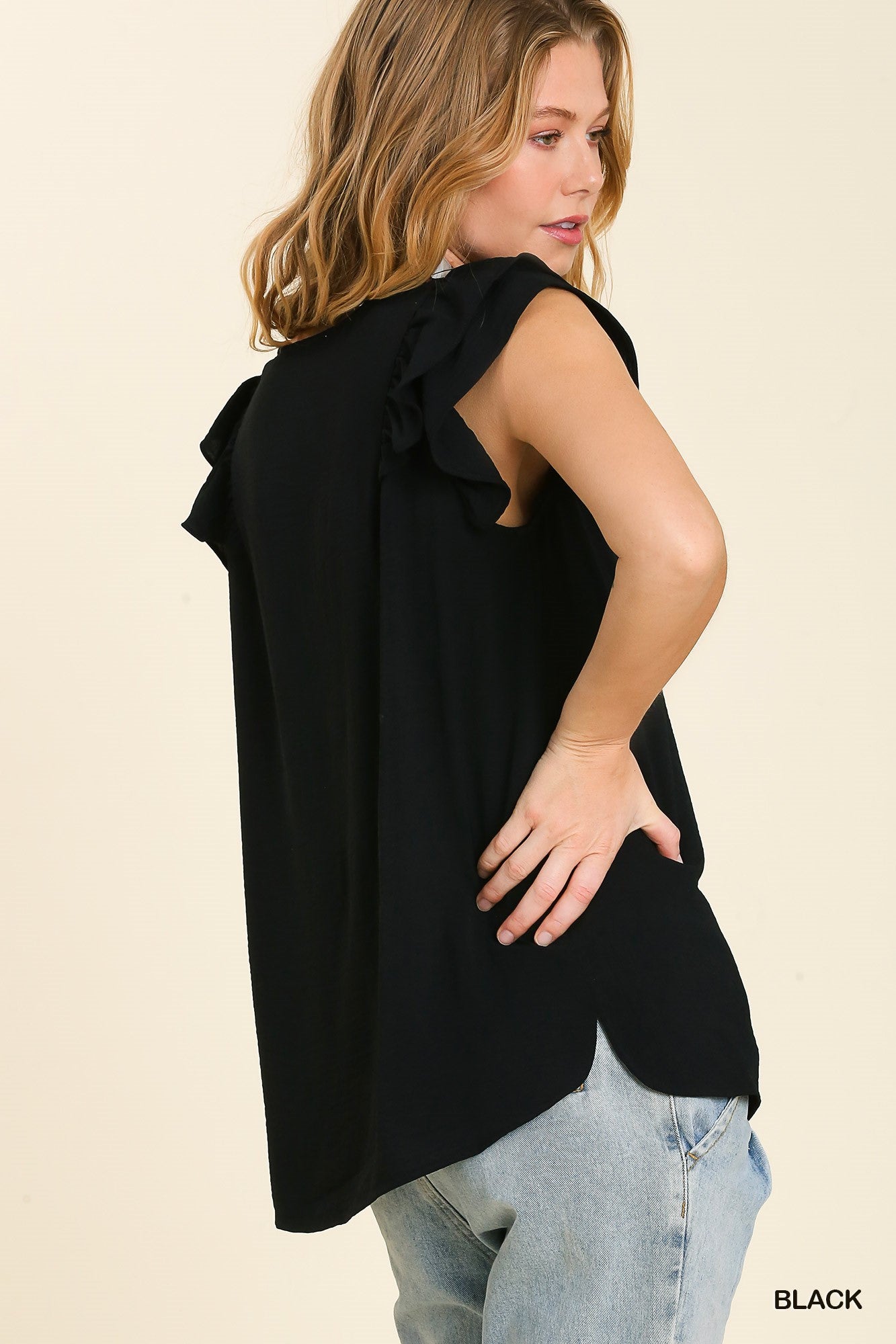 V-Neck Double Layered Flutter Sleeve Blouse with No Lining Ivy and Pearl Boutique