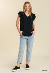 V-Neck Double Layered Flutter Sleeve Blouse with No Lining  Ivy and Pearl Boutique