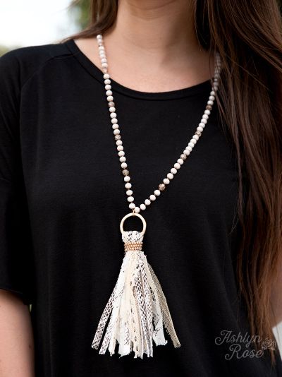You're a charmer white snakeskin tassel necklace Ivy and Pearl Boutique