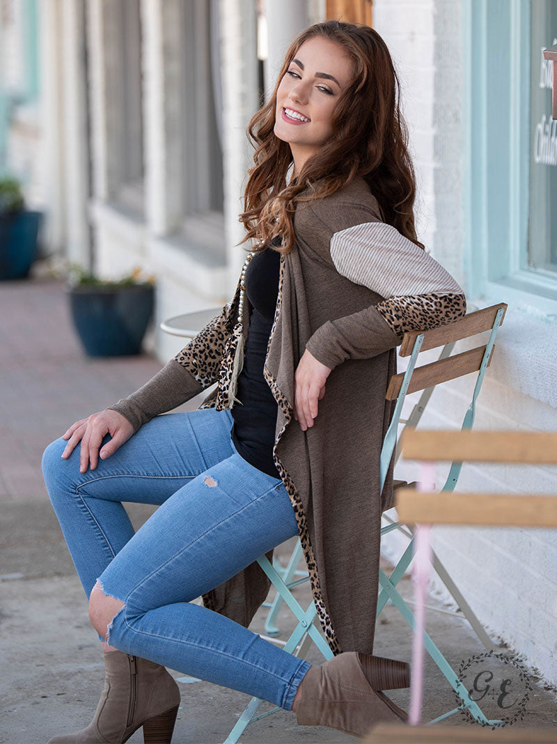 Your favorite cardigan with leopard and stripe detail Ivy and Pearl Boutique XL/2XL