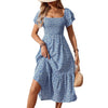 Floral square neck smocked short sleeve maxi summer dress