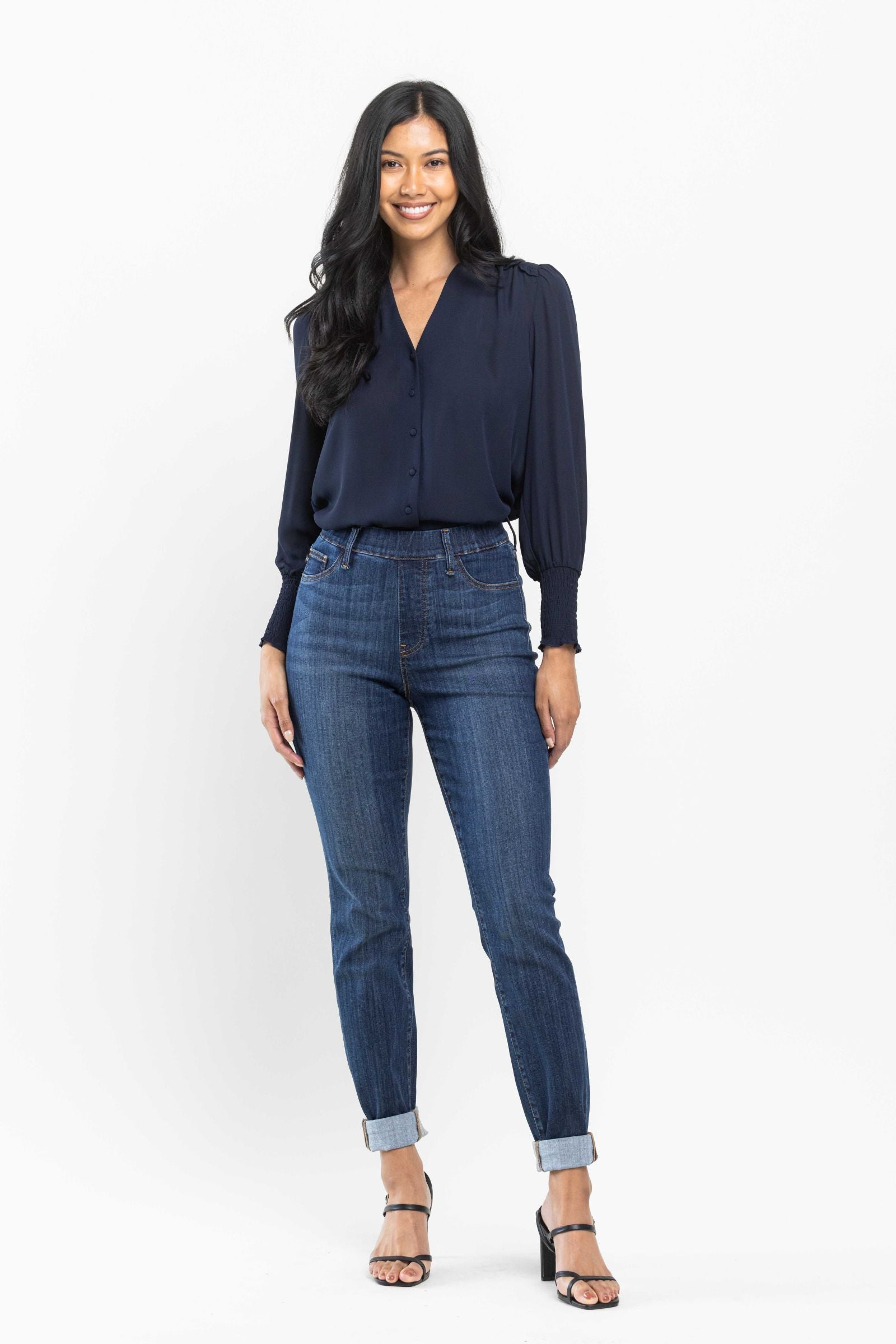 Judy Blue High waist pull on double-cuff slim jeans