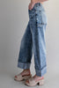 Zipper front rolled up hem denim jeans/pants