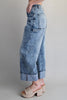 Zipper front rolled up hem denim jeans/pants
