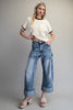 Zipper front rolled up hem denim jeans/pants