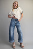 Zipper front rolled up hem denim jeans/pants