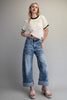 Zipper front rolled up hem denim jeans/pants