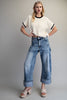 Zipper front rolled up hem denim jeans/pants