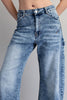 Zipper front rolled up hem denim jeans/pants