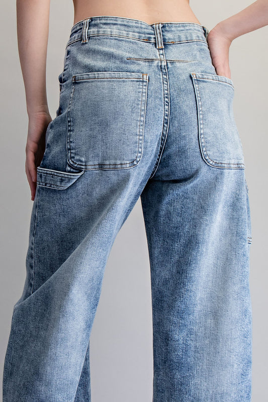 Zipper front rolled up hem denim jeans/pants