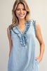 Snow washed ruffled neck mini dress