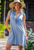 Snow washed ruffled neck mini dress