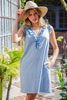 Snow washed ruffled neck mini dress
