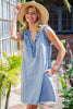 Snow washed ruffled neck mini dress