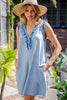 Snow washed ruffled neck mini dress