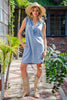 Snow washed ruffled neck mini dress