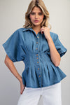 Pleated Button Down Blouse